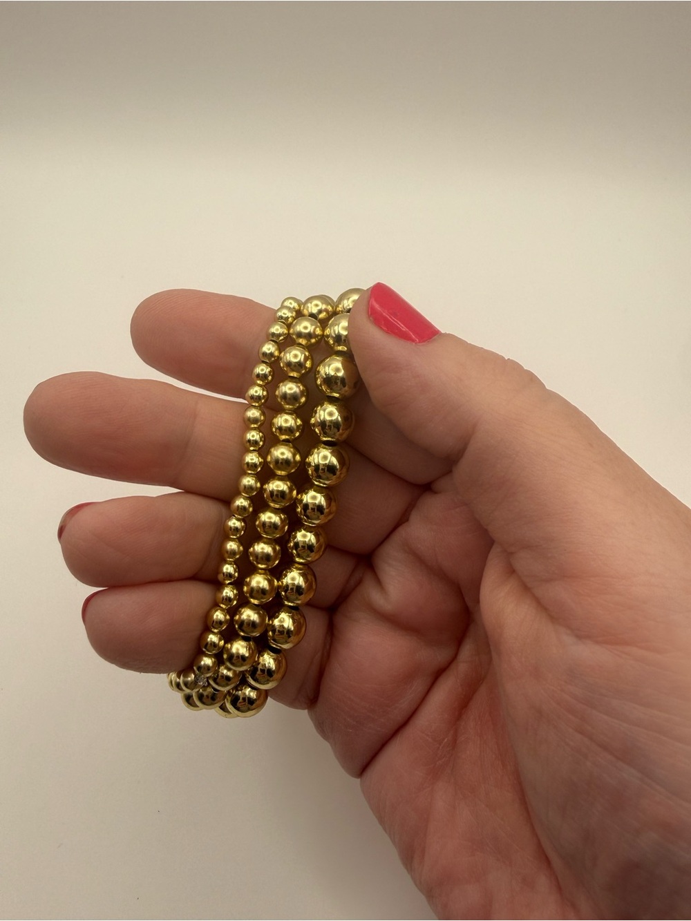 Plated Brass Beaded Bracelet Stack Set of 3 | 8, 6, &  4mm Bracelets